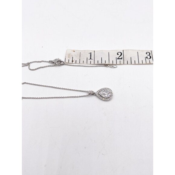 Nadri Teardrop Halo Pendant Necklace CZ Silver Tone Luxury Glam Elegant w/ Box - Picture 8 of 9